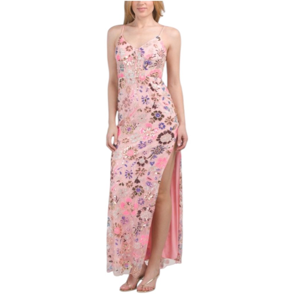 Mac Duggal Sleeveless Floral Sequin Gown